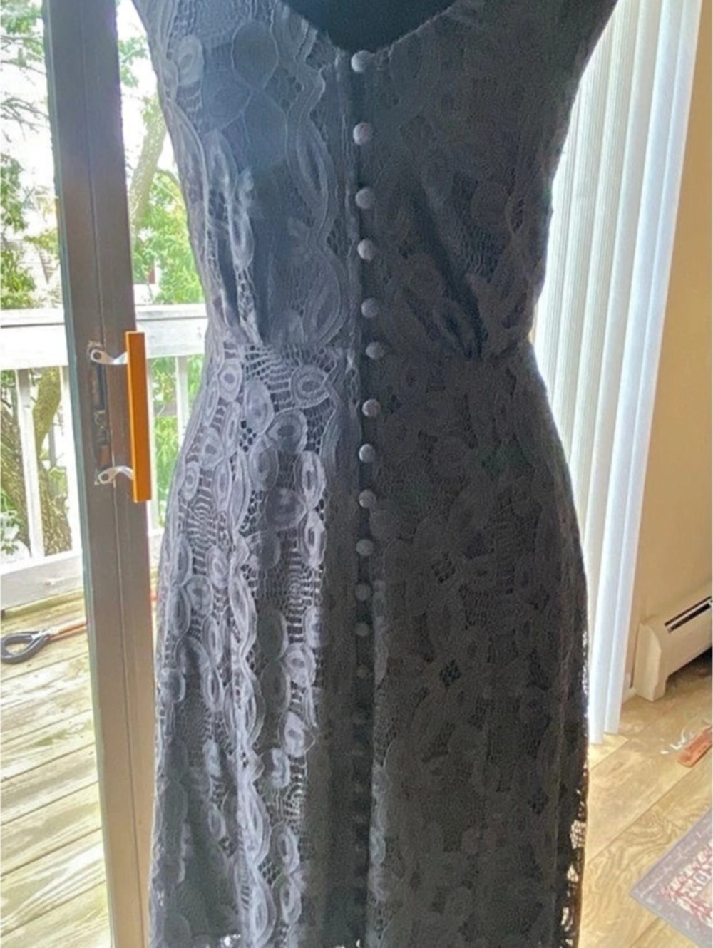 three pink hearts Black Lace Midi Dress Size XS Like New